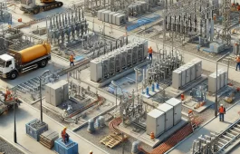 DALL·E 2025-02-26 11.26.41 - A realistic and professional image of an outdoor electro-mechanical infrastructure site. The scene includes workers installing underground medium and