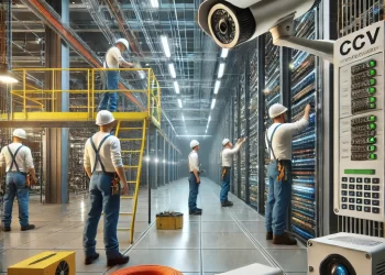 DALL·E 2025-02-26 11.29.55 - A professional and realistic image showcasing the installation of Light Current Systems in a modern infrastructure project. The scene includes workers