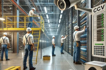 DALL·E 2025-02-26 11.29.55 - A professional and realistic image showcasing the installation of Light Current Systems in a modern infrastructure project. The scene includes workers