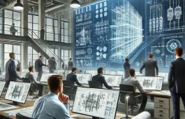 DALL·E 2025-02-26 11.33.03 - A professional and realistic image of engineers working in a technical office using BIM (Building Information Modeling) technology. The scene includes